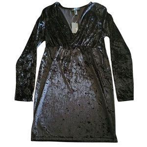 Long Sleeve Black Dress Velvet V Neck Cocktail Party Evening BodyCon